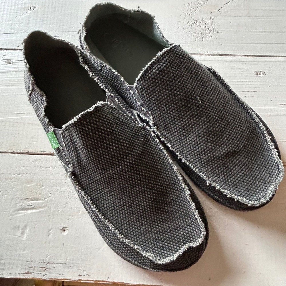 Sanuk Vagabond Mens 12 Charcoal Gray Canvas Slip On Sidewalk Surfer SMF10113